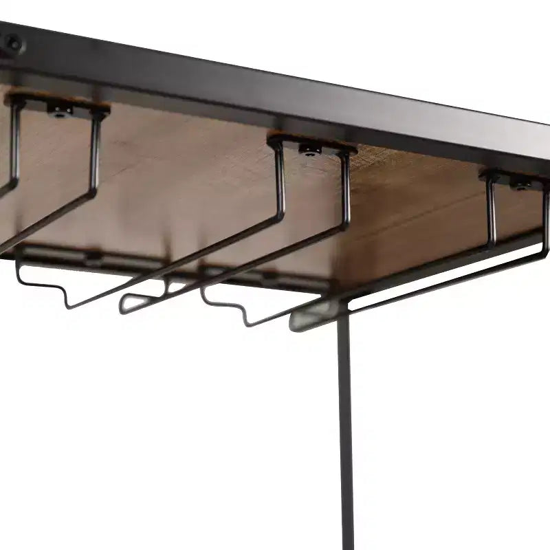 Table de bar et de vin en métal Merrick Lane avec rangement pour bouteilles et porte-verres suspendus