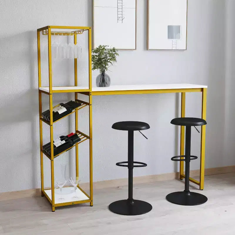 Table de bar et de vin en métal Merrick Lane avec rangement pour bouteilles et porte-verres suspendus