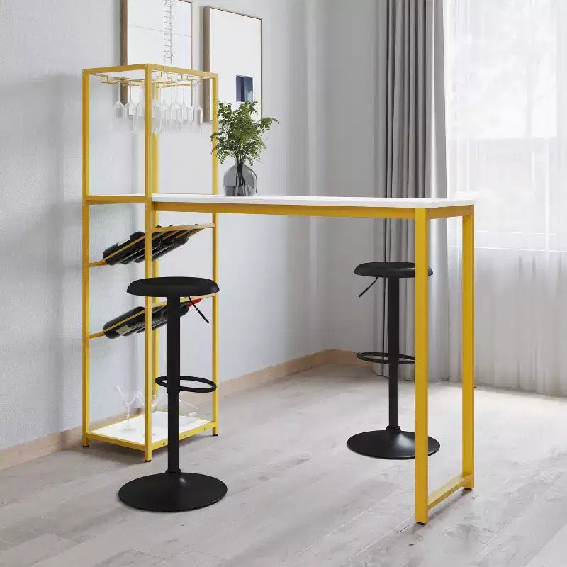 Table de bar et de vin en métal Merrick Lane avec rangement pour bouteilles et porte-verres suspendus