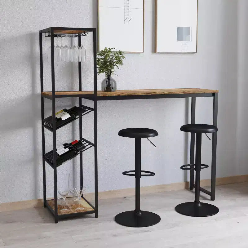 Table de bar et de vin en métal Merrick Lane avec rangement pour bouteilles et porte-verres suspendus