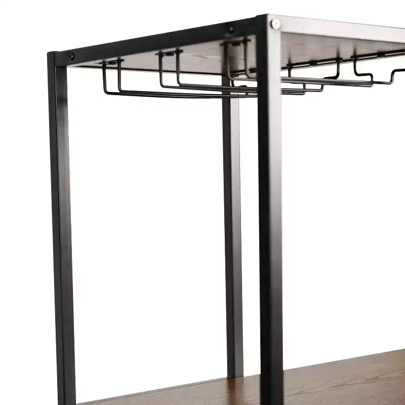 Table de bar et de vin en métal Merrick Lane avec rangement pour bouteilles et porte-verres suspendus