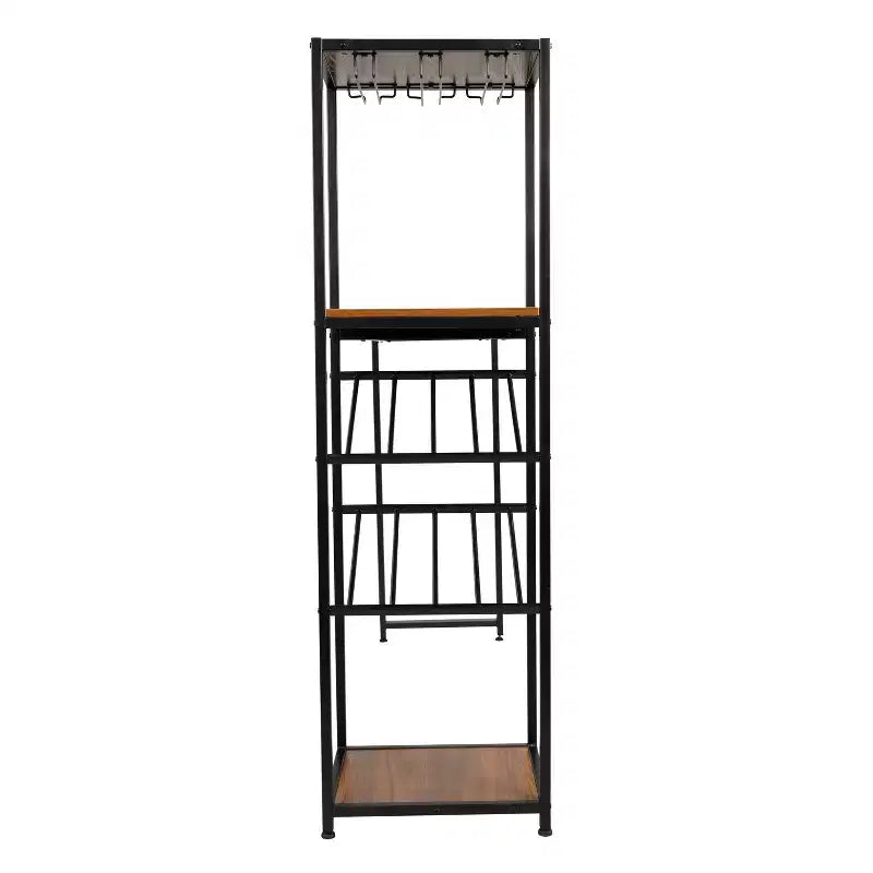 Table de bar et de vin en métal Merrick Lane avec rangement pour bouteilles et porte-verres suspendus