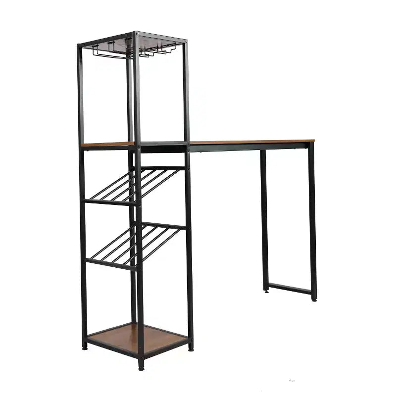 Table de bar et de vin en métal Merrick Lane avec rangement pour bouteilles et porte-verres suspendus
