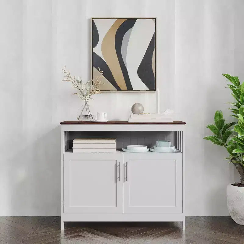 Buffet et vaisselier Emma et Oliver de 102 cm avec étagère de rangement ouverte et meuble de rangement à double porte