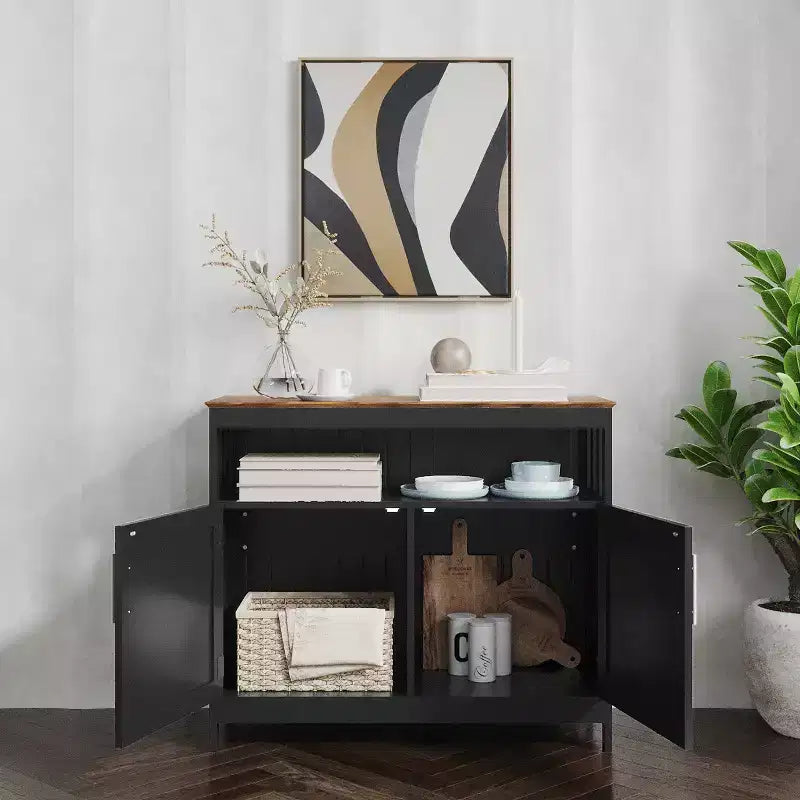Buffet et vaisselier Emma et Oliver de 102 cm avec étagère de rangement ouverte et meuble de rangement à double porte