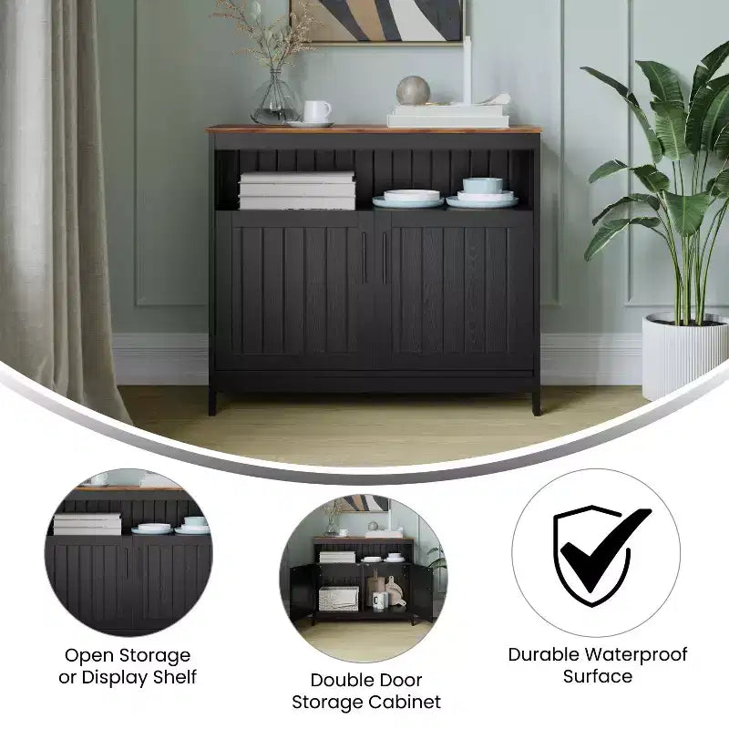 Buffet et vaisselier Emma et Oliver de 102 cm avec étagère de rangement ouverte et meuble de rangement à double porte
