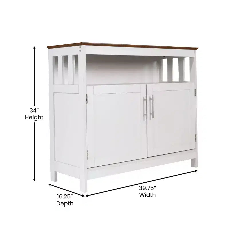Buffet et vaisselier Emma et Oliver de 102 cm avec étagère de rangement ouverte et meuble de rangement à double porte