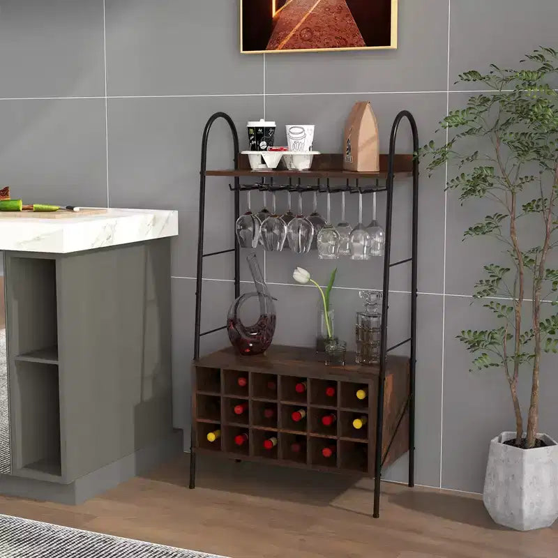Meuble de rangement industriel pour bouteilles et verres à pied avec étagères ouvertes Costway