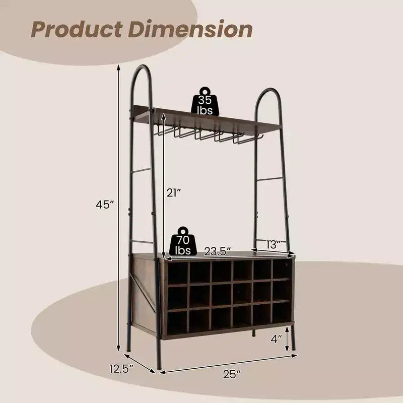 Meuble de rangement industriel pour bouteilles et verres à pied avec étagères ouvertes Costway