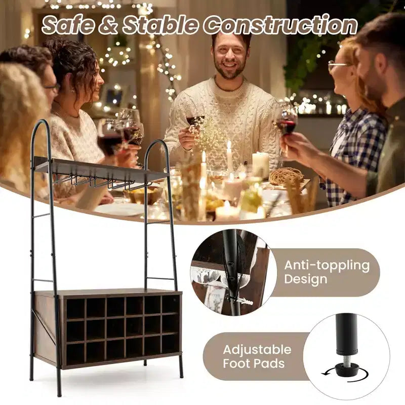 Meuble de rangement industriel pour bouteilles et verres à pied avec étagères ouvertes Costway