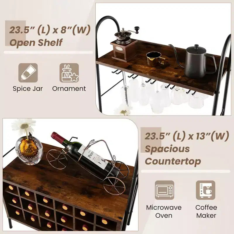 Meuble de rangement industriel pour bouteilles et verres à pied avec étagères ouvertes Costway