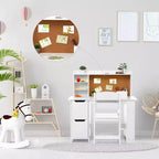 Bureau d'étude en bois pour enfants avec chaise, étagère, tableau d'affichage et armoires, blanc