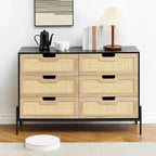 Commode en rotin Whizmax, commode haute à 6 tiroirs pour chambre à coucher, unités de rangement pour placard, salon, couloir, entrée