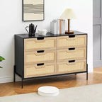 Commode en rotin Whizmax, commode haute à 6 tiroirs pour chambre à coucher, unités de rangement pour placard, salon, couloir, entrée