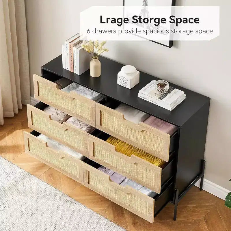 Commode en rotin Whizmax, commode haute à 6 tiroirs pour chambre à coucher, unités de rangement pour placard, salon, couloir, entrée