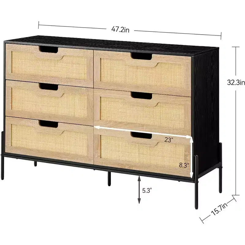 Commode en rotin Whizmax, commode haute à 6 tiroirs pour chambre à coucher, unités de rangement pour placard, salon, couloir, entrée