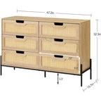 Commode en rotin Whizmax, commode haute à 6 tiroirs pour chambre à coucher, unités de rangement pour placard, salon, couloir, entrée