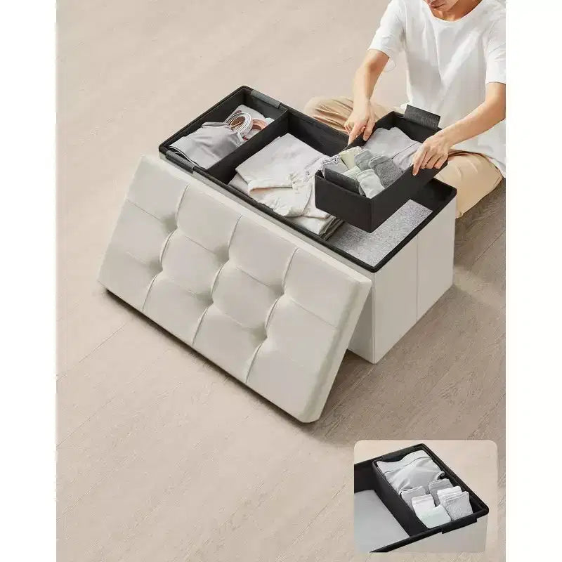 SONGMICS Banc de rangement ottoman pliant Repose-pieds avec 2 boîtes de rangement supplémentaires Supporte jusqu'à 300 kg