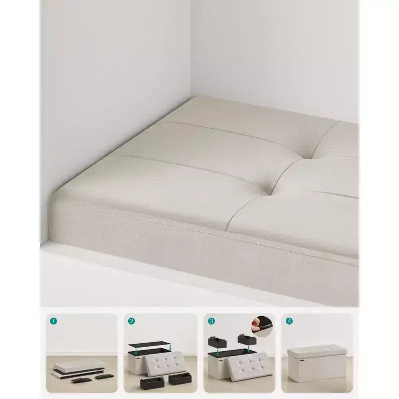 SONGMICS Banc de rangement ottoman pliant Repose-pieds avec 2 boîtes de rangement supplémentaires Supporte jusqu'à 300 kg
