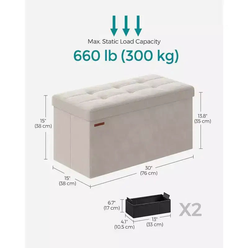 SONGMICS Banc de rangement ottoman pliant Repose-pieds avec 2 boîtes de rangement supplémentaires Supporte jusqu'à 300 kg