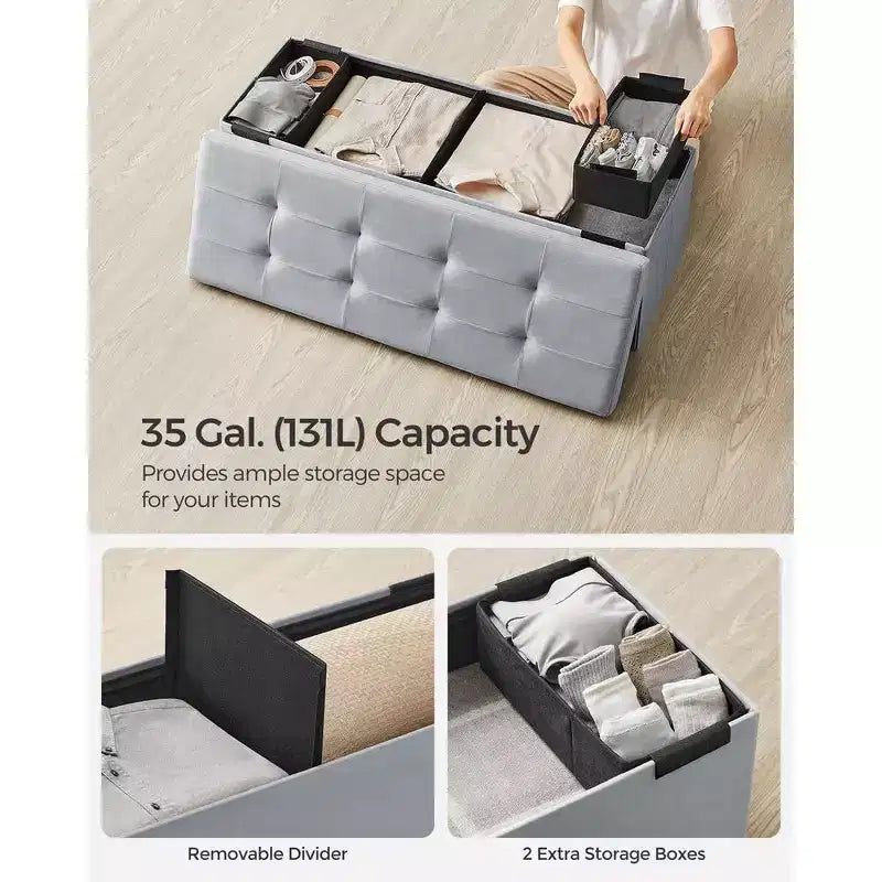 SONGMICS Banc de rangement ottoman pliant Repose-pieds avec 2 boîtes de rangement supplémentaires Supporte jusqu'à 300 kg