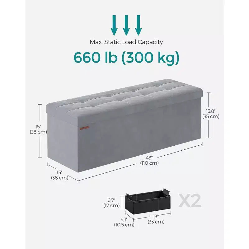 SONGMICS Banc de rangement ottoman pliant Repose-pieds avec 2 boîtes de rangement supplémentaires Supporte jusqu'à 300 kg