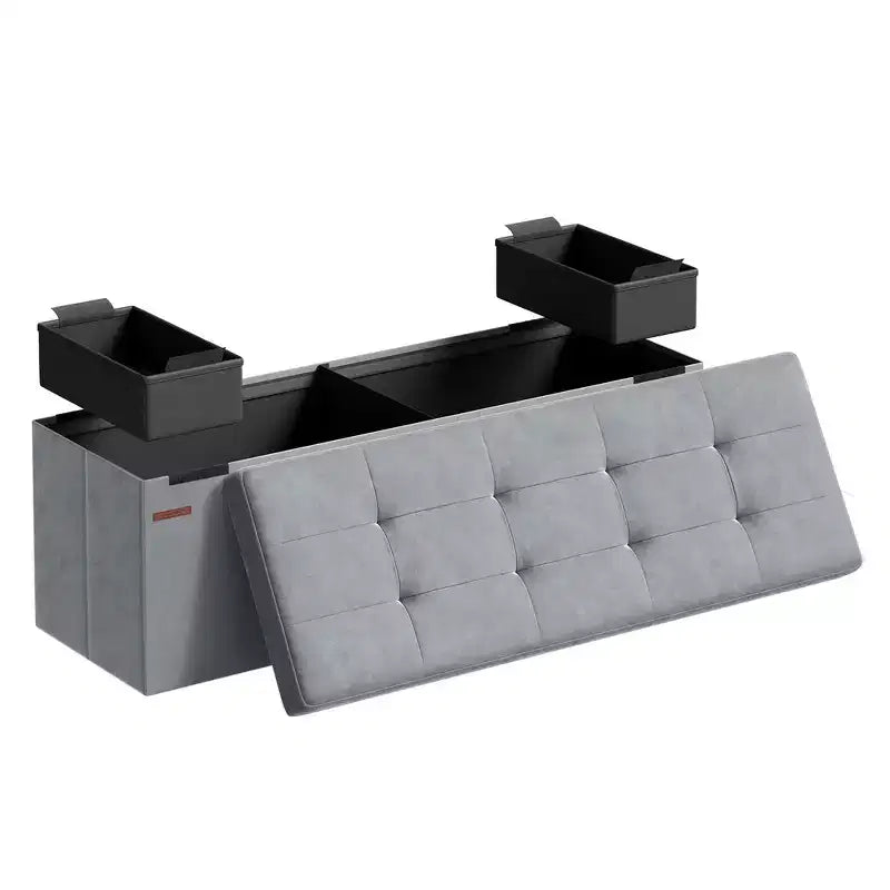 SONGMICS Banc de rangement ottoman pliant Repose-pieds avec 2 boîtes de rangement supplémentaires Supporte jusqu'à 300 kg