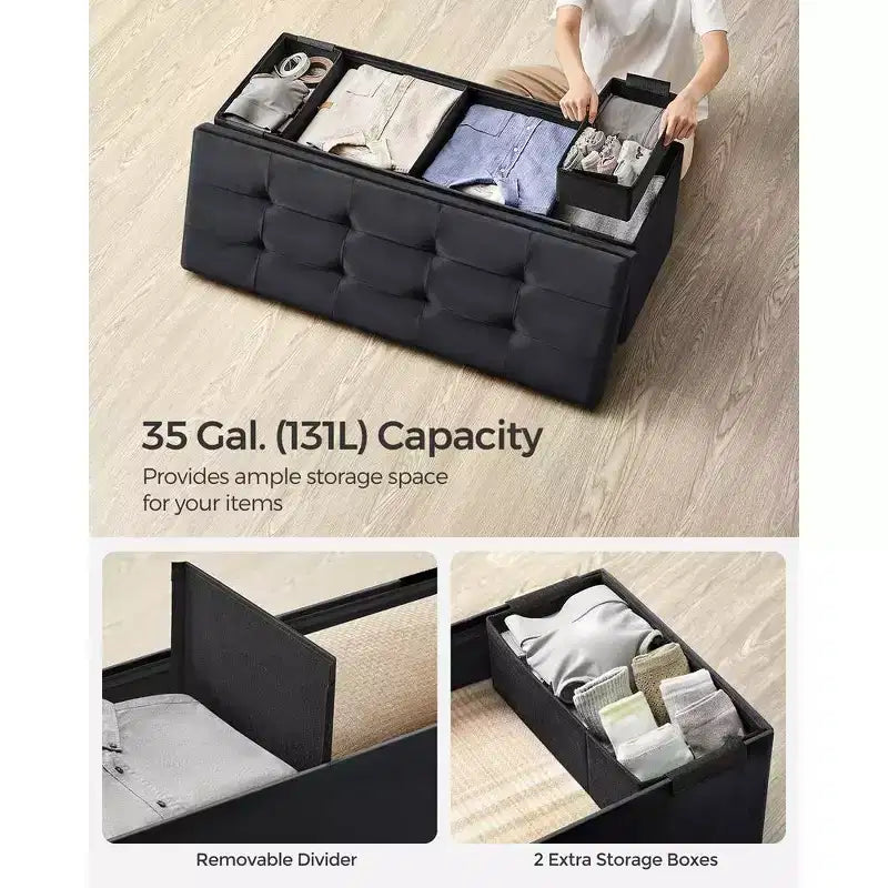 SONGMICS Banc de rangement ottoman pliant Repose-pieds avec 2 boîtes de rangement supplémentaires Supporte jusqu'à 300 kg