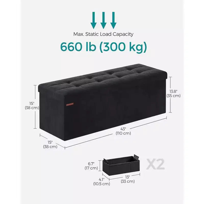 SONGMICS Banc de rangement ottoman pliant Repose-pieds avec 2 boîtes de rangement supplémentaires Supporte jusqu'à 300 kg