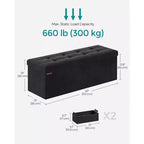 SONGMICS Banc de rangement ottoman pliant Repose-pieds avec 2 boîtes de rangement supplémentaires Supporte jusqu'à 300 kg