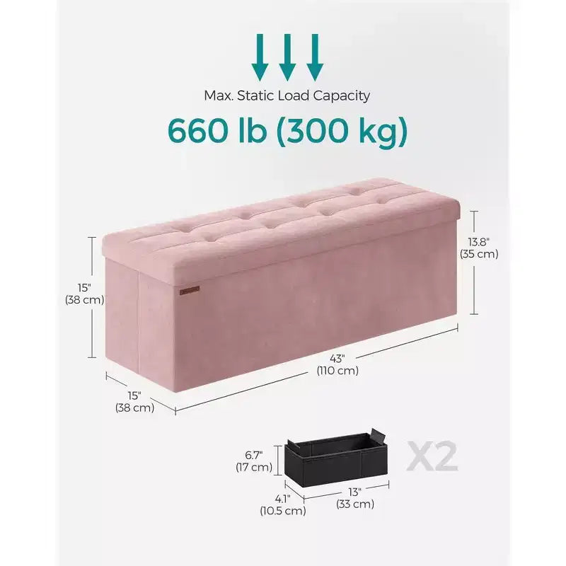 SONGMICS Banc de rangement ottoman pliant Repose-pieds avec 2 boîtes de rangement supplémentaires Supporte jusqu'à 300 kg