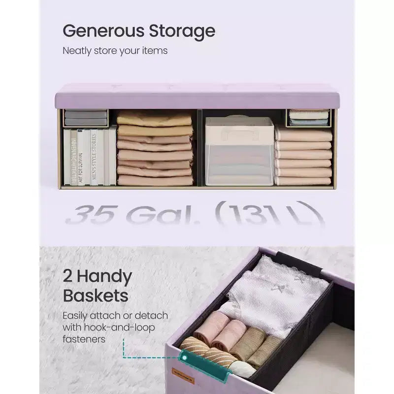 SONGMICS Banc de rangement ottoman pliant Repose-pieds avec 2 boîtes de rangement supplémentaires Supporte jusqu'à 300 kg