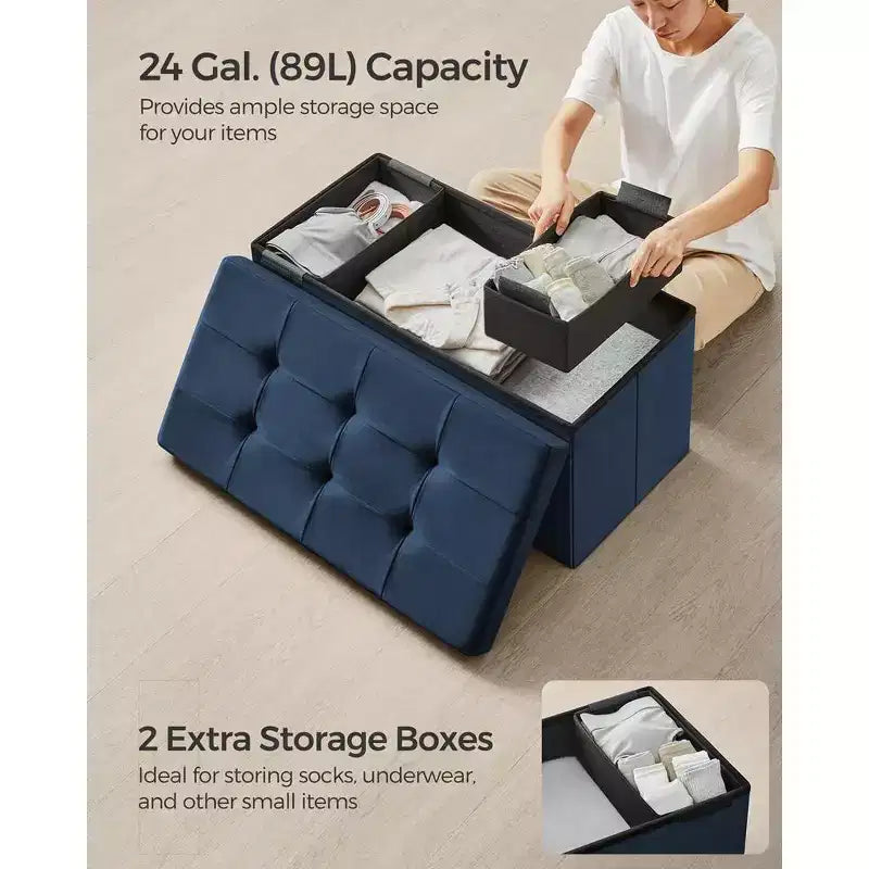SONGMICS Banc de rangement ottoman pliant Repose-pieds avec 2 boîtes de rangement supplémentaires Supporte jusqu'à 300 kg