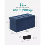 SONGMICS Banc de rangement ottoman pliant Repose-pieds avec 2 boîtes de rangement supplémentaires Supporte jusqu'à 300 kg