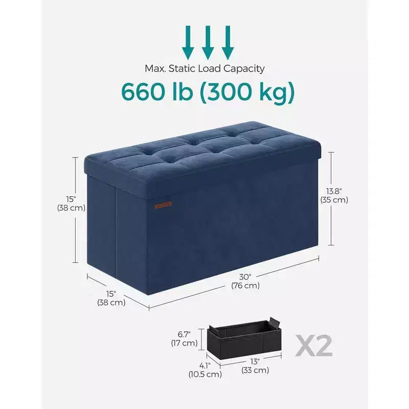 SONGMICS Banc de rangement ottoman pliant Repose-pieds avec 2 boîtes de rangement supplémentaires Supporte jusqu'à 300 kg