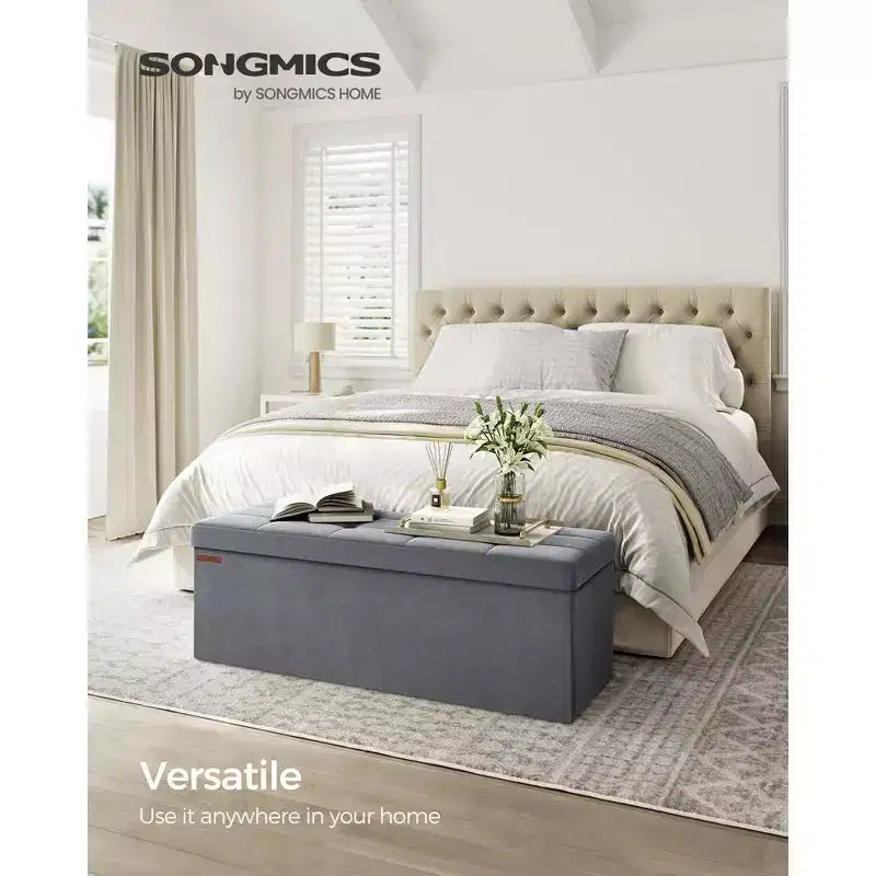 SONGMICS Banc de rangement ottoman pliant Repose-pieds avec 2 boîtes de rangement supplémentaires Supporte jusqu'à 300 kg