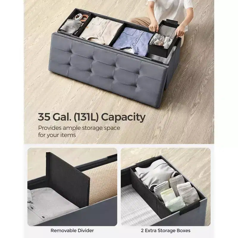 SONGMICS Banc de rangement ottoman pliant Repose-pieds avec 2 boîtes de rangement supplémentaires Supporte jusqu'à 300 kg