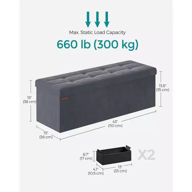SONGMICS Banc de rangement ottoman pliant Repose-pieds avec 2 boîtes de rangement supplémentaires Supporte jusqu'à 300 kg