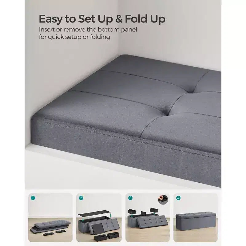SONGMICS Banc de rangement ottoman pliant Repose-pieds avec 2 boîtes de rangement supplémentaires Supporte jusqu'à 300 kg