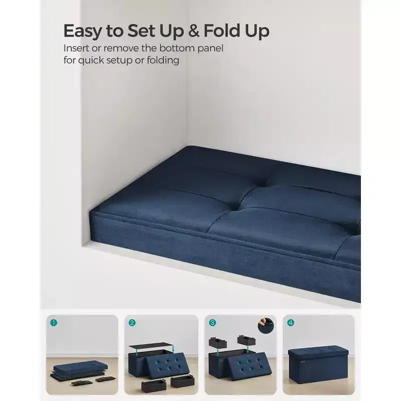 SONGMICS Banc de rangement ottoman pliant Repose-pieds avec 2 boîtes de rangement supplémentaires Supporte jusqu'à 300 kg