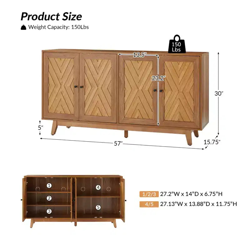 Buffet Adolf de 57 po de largeur, motif chevrons, avec étagères réglables | HULALA HOME