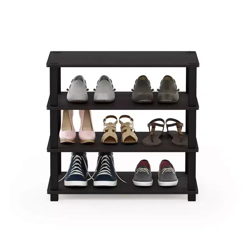 Furinno Étagère à Chaussures à 3/4 Niveaux, Tour Multifonctionnelle, Organisateur de Rangement pour Salle de Bain, Salon et Entrée, Expresso/Noir