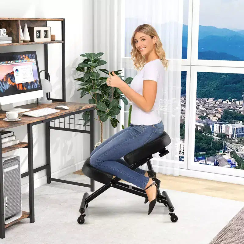 Chaise Genoux Ergonomique Costway, Tabouret Réglable avec Roulettes Universelles Verrouillables et Siège Inclinable