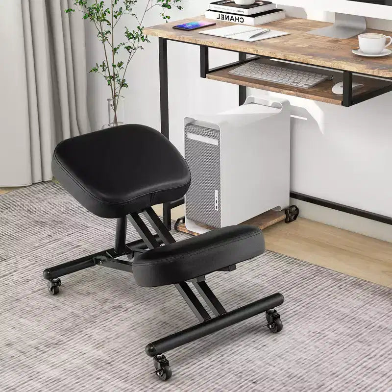 Chaise Genoux Ergonomique Costway, Tabouret Réglable avec Roulettes Universelles Verrouillables et Siège Inclinable