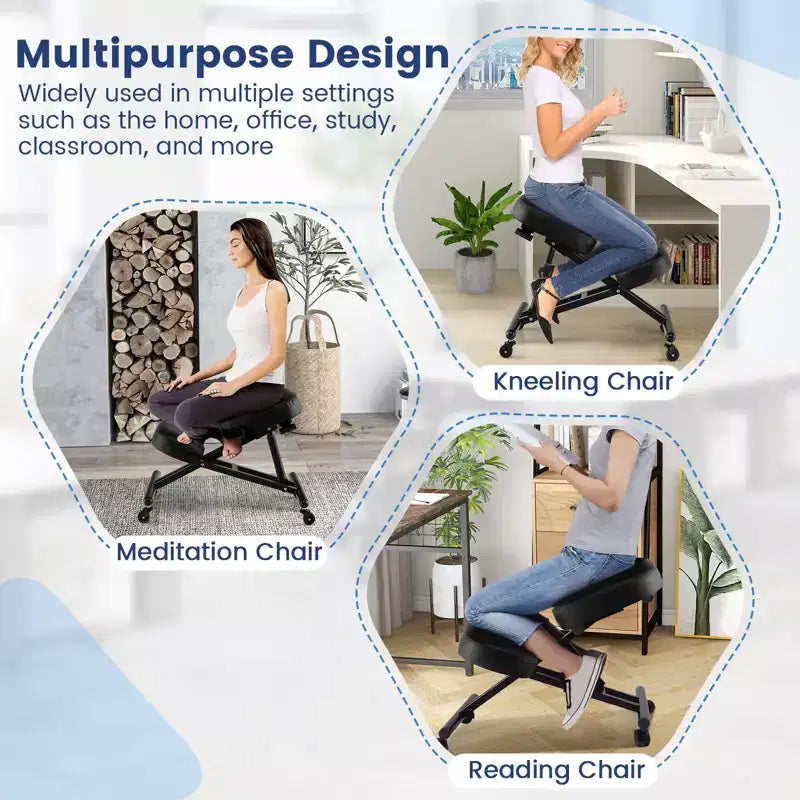 Chaise Genoux Ergonomique Costway, Tabouret Réglable avec Roulettes Universelles Verrouillables et Siège Inclinable