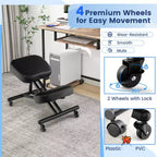 Chaise Genoux Ergonomique Costway, Tabouret Réglable avec Roulettes Universelles Verrouillables et Siège Inclinable