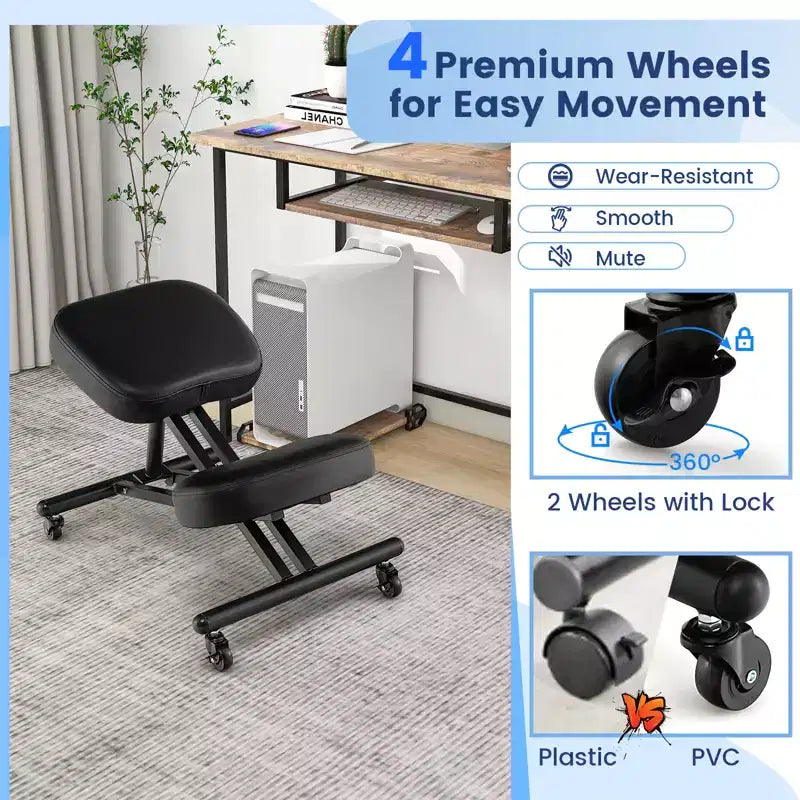 Chaise Genoux Ergonomique Costway, Tabouret Réglable avec Roulettes Universelles Verrouillables et Siège Inclinable