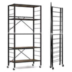 Costway Étagère Pliante à 5 Niveaux, Étagère de Rangement Modulable avec 4 Roues Universelles, Cuisine Noir/Naturel
