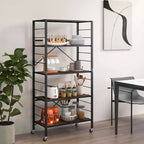 Costway Étagère Pliante à 5 Niveaux, Étagère de Rangement Modulable avec 4 Roues Universelles, Cuisine Noir/Naturel