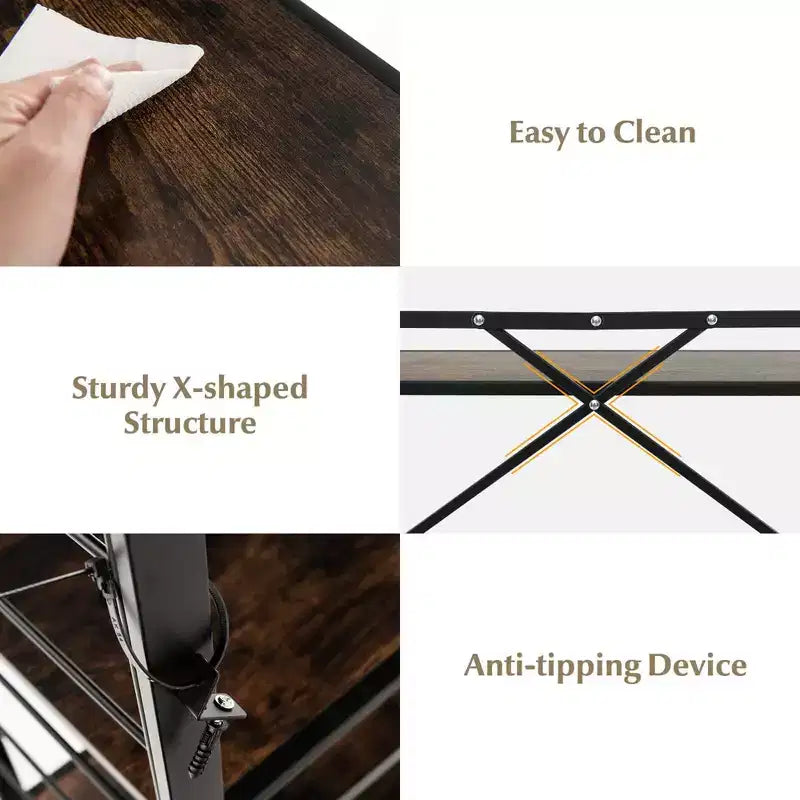 Costway Étagère Pliante à 5 Niveaux, Étagère de Rangement Modulable avec 4 Roues Universelles, Cuisine Noir/Naturel